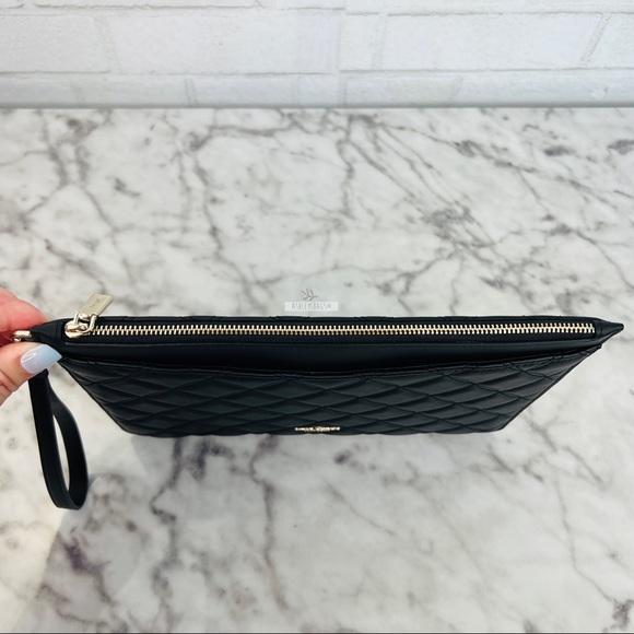 Kate Spade Natalia Large Quilted Leather Zip Pouch Wristlet Wallet Clutch Black - Picture 3 of 7